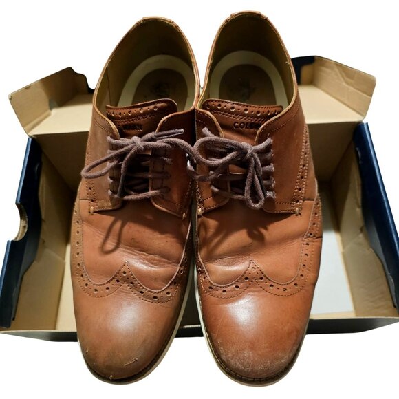 Cole Haan Men's Wingtip Oxford Shoes Size 12M Leather Brown Lace-Up Brogue Dress - Picture 2 of 12